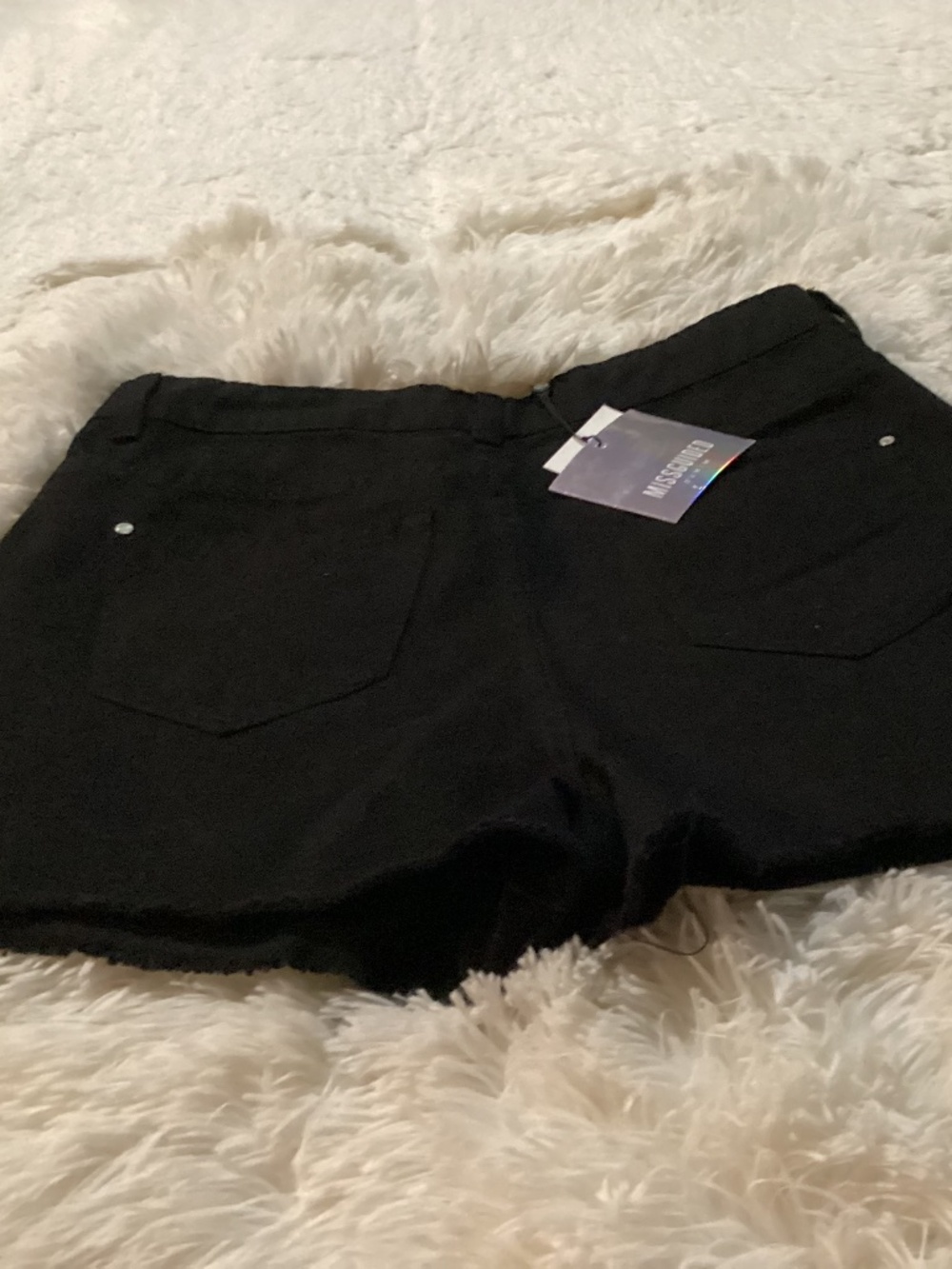 Misguided Women Denim Distressed Shorts, Size 6, Color Black NWT